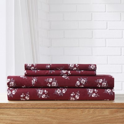 MM MF SHEET SET:- Pauline Toss Floral Wine, Twin/Twin XL