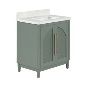 Member's Mark Enzo Collection 30" Bathroom Vanity with Rattan Cabinet Doors, Green Finish		