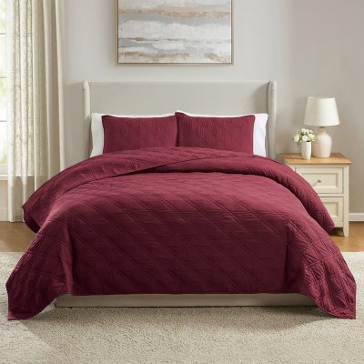 Member's Mark 3-Piece Solid Diamond Quilt Set, Assorted Sizes:- Merlot, King