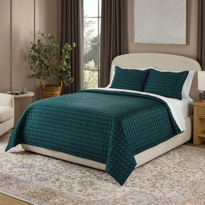 Member's Mark 3-Piece Cotton-Tencel Sateen Quilt Set (Assorted Sizes and Colors):- Teal, King