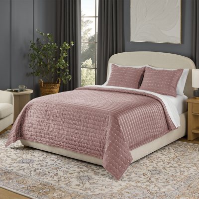 Member's Mark 3-Piece Cotton-Tencel Sateen Quilt Set (Assorted Sizes and Colors):- Pink, Full/Queen