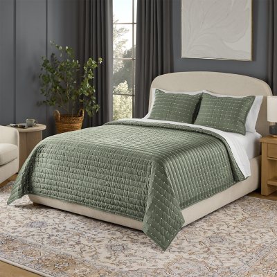 Member's Mark 3-Piece Cotton-Tencel Sateen Quilt Set (Assorted Sizes and Colors):- Green, King