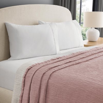 Member's Mark Textured Gauze Blanket, 106' x 94', Assorted Colors:- Pink