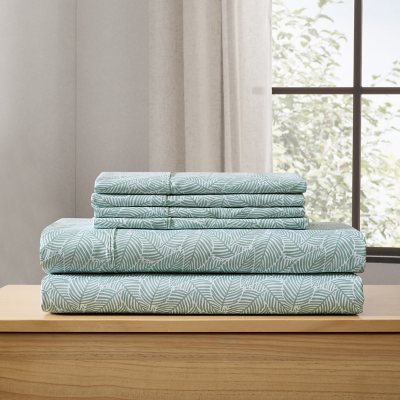 Member's Mark Soft Washed Sheet Set, Assorted Sizes:- Camila Leaves Green, Full
