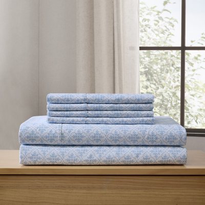 Member's Mark Soft Washed Sheet Set, Assorted Sizes:- Aria Diamond Blue, King