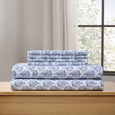 Member's Mark Soft Washed Sheet Set, Assorted Sizes:- Alec Medallion Blue, King