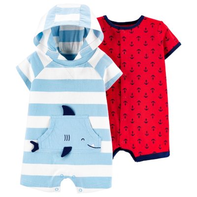 Carters - Baby Boy Shark Striped Snap-Up Cotton Romper