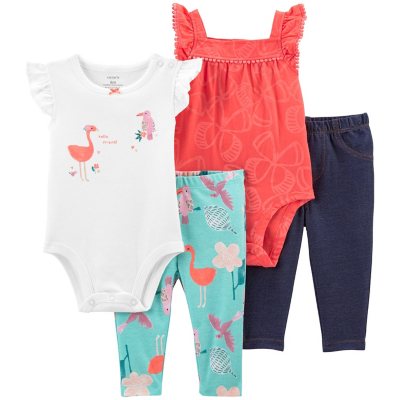 Carter's Girl's 4 Piece Bodysuit Pant Set - Sam's Club