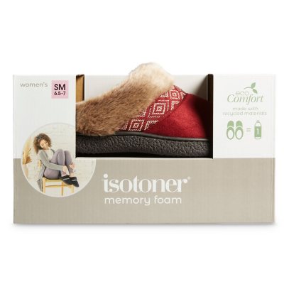 Isotoner Women's Faux Fur and Satin Tabby Slide Slippers Thistle 8-9