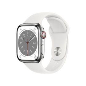 Apple Watch Series 8 GPS + Cellular 41mm Stainless Steel Case with Sport Band, Choose Color and Band Size