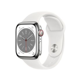 Apple Watch Series 8 GPS + Cellular 41mm Stainless Steel Case with Sport Band (Choose Color and Band Size)