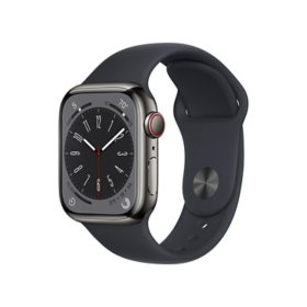 Apple Watch Series 8 GPS + Cellular 41mm Stainless Steel Case with Sport Band, Choose Color and Band Size