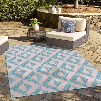 Jill Zarin Napa Outdoor Rug:- Pink/Aqua, 9' x 12'