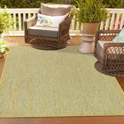 Jill Zarin Costa Rica Outdoor Rug:- Yellow/Aqua, 9' x 12'