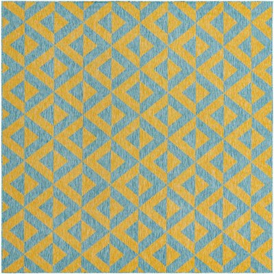 Jill Zarin Napa Outdoor Rug:- Yellow/Aqua, 9' x 12'