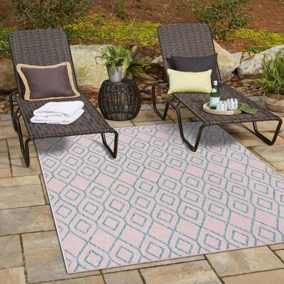 Jill Zarin Turks and Caicos Outdoor Rug:- Pink/Aqua, 9' x 12'