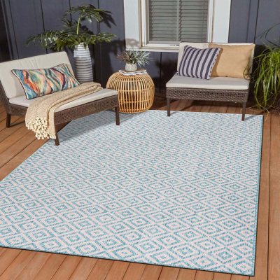 Jill Zarin Costa Rica Outdoor Rug:- Pink/Aqua, 9' x 12'