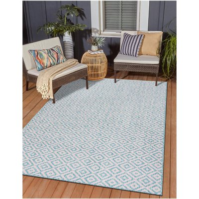 Jill Zarin Costa Rica Outdoor Rug:- Pink/Aqua, 5'3' x 8'