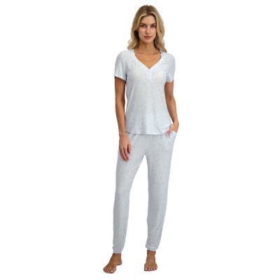 Steve Madden Burnout Short Sleeve & Pant Pj Set Blue M:- Blue, M