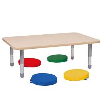 30" x 48" Rectangle T-Mold Activity Table with Floor Legs and 15" Round Floor Cushions, 5-Piece Set - Maple/Maple/Assorted