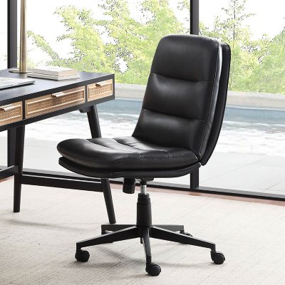 Serta Leather Armless Office Chair, Black, Supports Up To 275 lbs.