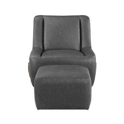 Lenox Faux Lather Upholstery Floor Swivel Chair with Ottoman, Gray 