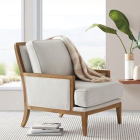 Member's Mark Savannah Cream Fabric Wood Trim Accent Chair