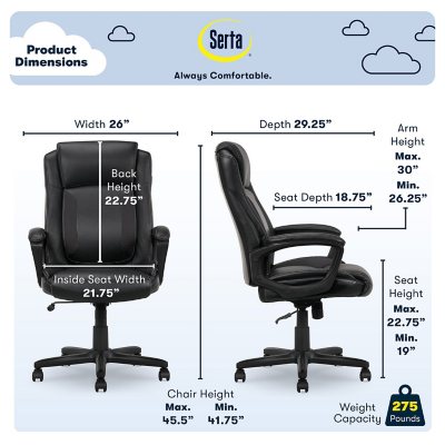 Serta Mid-Back Office Chair With Mesh Accents And Memory Foam, Black