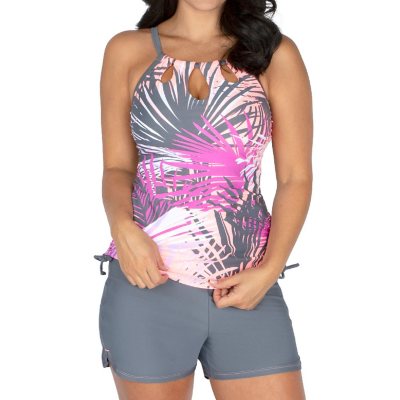 Free Country Ladies 2-piece Swim Set With Asymetrical Mesh Shoulder Tankini  & Swim Short - Sam's Club