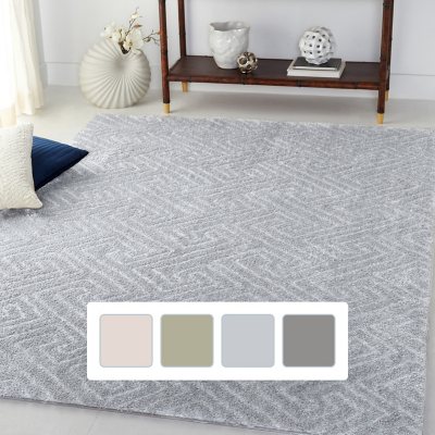 Geo Shag Geometric Design Area Rug, 5' x 8', Soft Silver