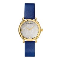 Versace Women's Safety Pin Blue Leather Strap Watch, 34mm 		
