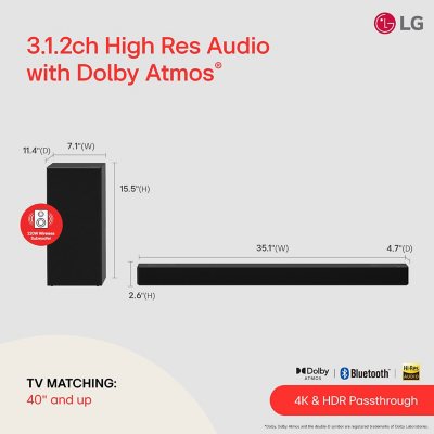 LG 3.1.2 Channel High-Resolution Audio - Atmos - Sam\'s Dolby Club Sound SPD7Y with Bar