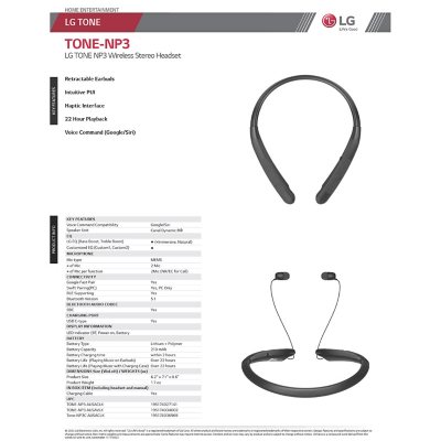 LG TONE NP3C Wireless Stereo Headset with Retractable Earbuds