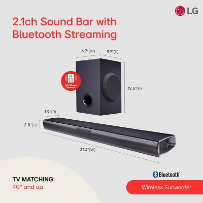 LG 2.1 Channel Sound Bar & Wireless Subwoofer w/ Streaming - SQC1 - Sam's  Club