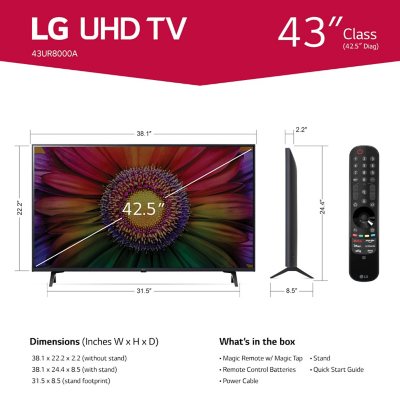 LG 43 Inch Class UQ8000 AUB series LED 4K UHD Smart webOS 22 w/ ThinQ AI TV