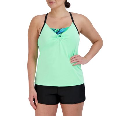 Swimsuits For All Women's Plus Size Loop Strap Blouson Tankini Top