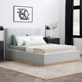 Newfield Grounded Upholstered Wood Base Platform Bed, Assorted Sizes and Colors