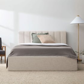 Newfield Grounded Upholstered Platform Bed with Headboard, Assorted Sizes and Colors