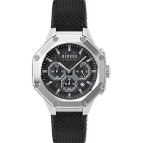 Versus Versace Men's Palestro Black Leather Strap Watch, 45mm