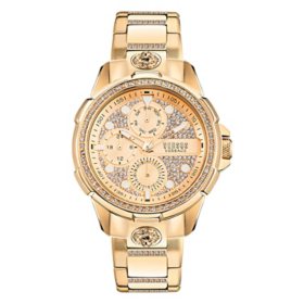 Versus Versace 6e Arrondissement Watch With Pave Crystal Gold Bracelet 46mm VSP1M1521		