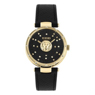 Versus Versace VSPHH2121 Women's Moscova 38MM Gold-Tone Watch - black leather band