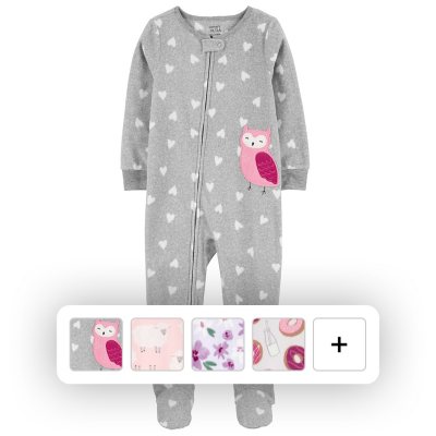 Carter's Girls Footie Pajamas Grey Owl 9M:- Grey Owl, 9M