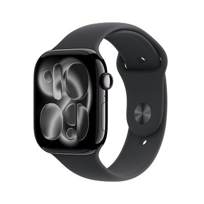 Apple Watch Series 11 GPS + Cellular 42mm Aluminum Case:- Jet Black, Sport Band - S/M