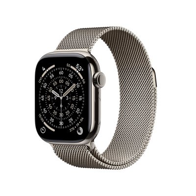 Apple Watch Series 11 GPS + Cellular 42mm Titanium Case:- Natural, Milanese Loop