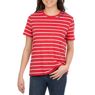 Red and white cheap striped shirt ladies