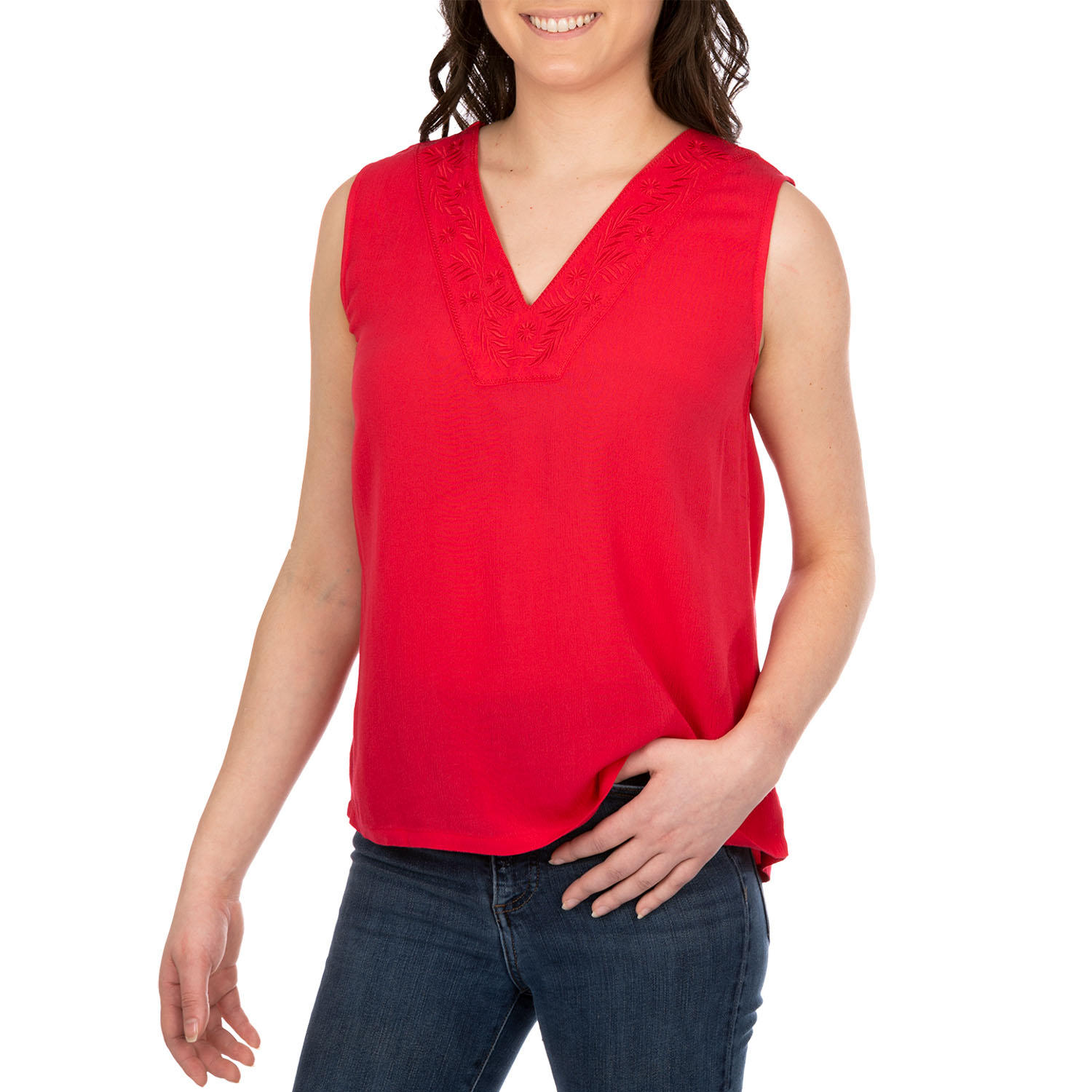 GL by Gibsonlook Ladies Lakeside Embroidered Top (Size: M in Red)
