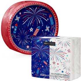 Artstyle Fireworks and Rockets Oval Plates and Dinner Napkins Tableware Kit, 200 ct