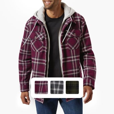 Mens Plaid Flannel Shacket Jacket Sherpa Fleece Lined Cpo Sanp