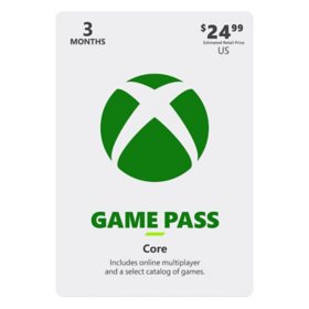 Xbox Game Pass Core 3 Month Subscription $24.99 Gift Card