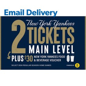 MLB New York Yankees, Two Main Level Tickets + $30 Food/Beverage eVoucher